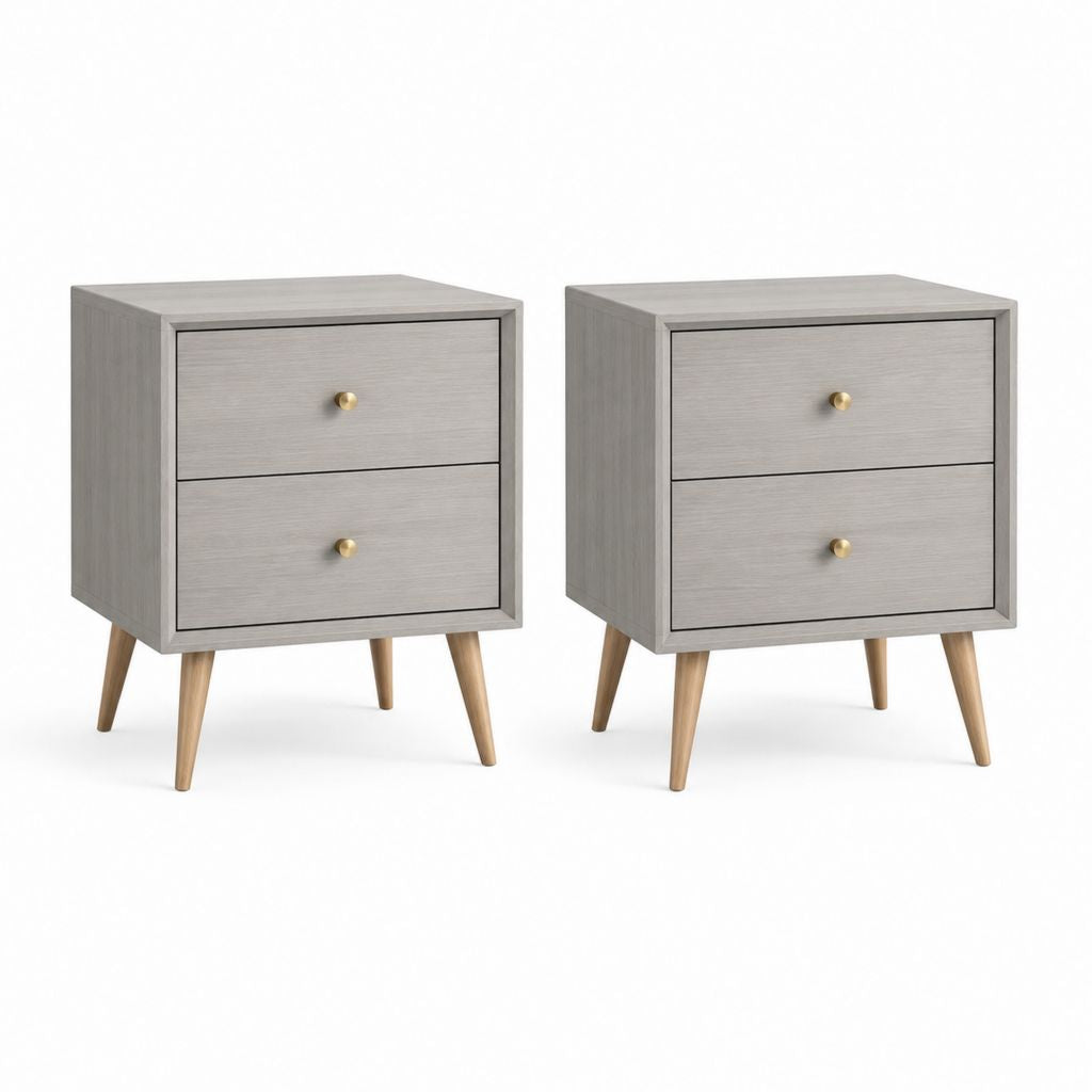 Set di 2 comodini grigio chiaro in MDF con 2 cassetti 45 x 35 x 60 cm