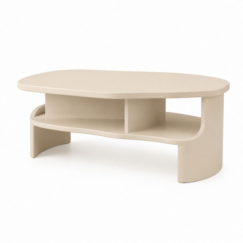 Tavolino da caffè ovale beige in MDF laccato con ripiano 110 x 55 x 45 cm