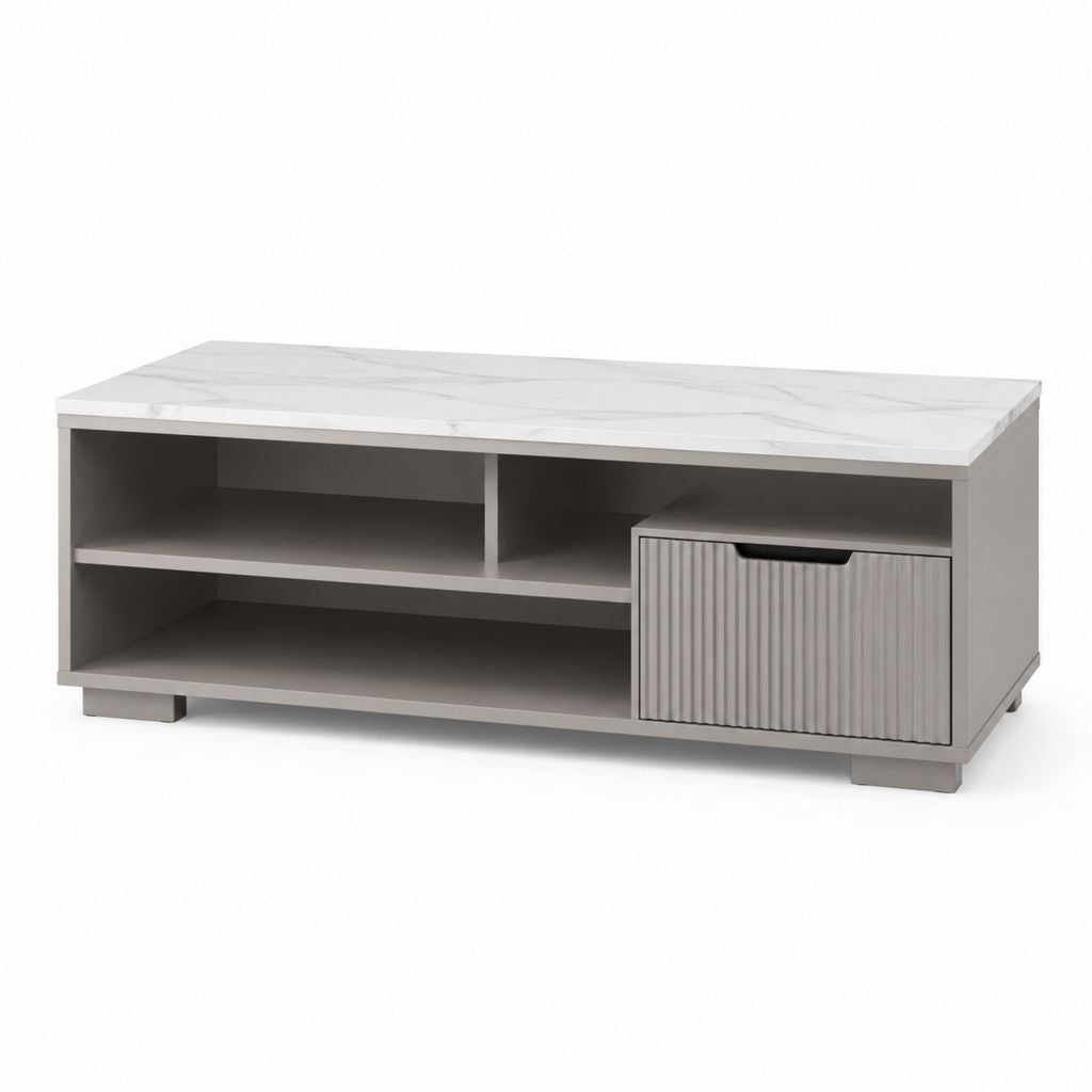 Mobile porta TV grigio in truciolare nobilitato con piano effetto marmo 120 x 40 x 50 cm