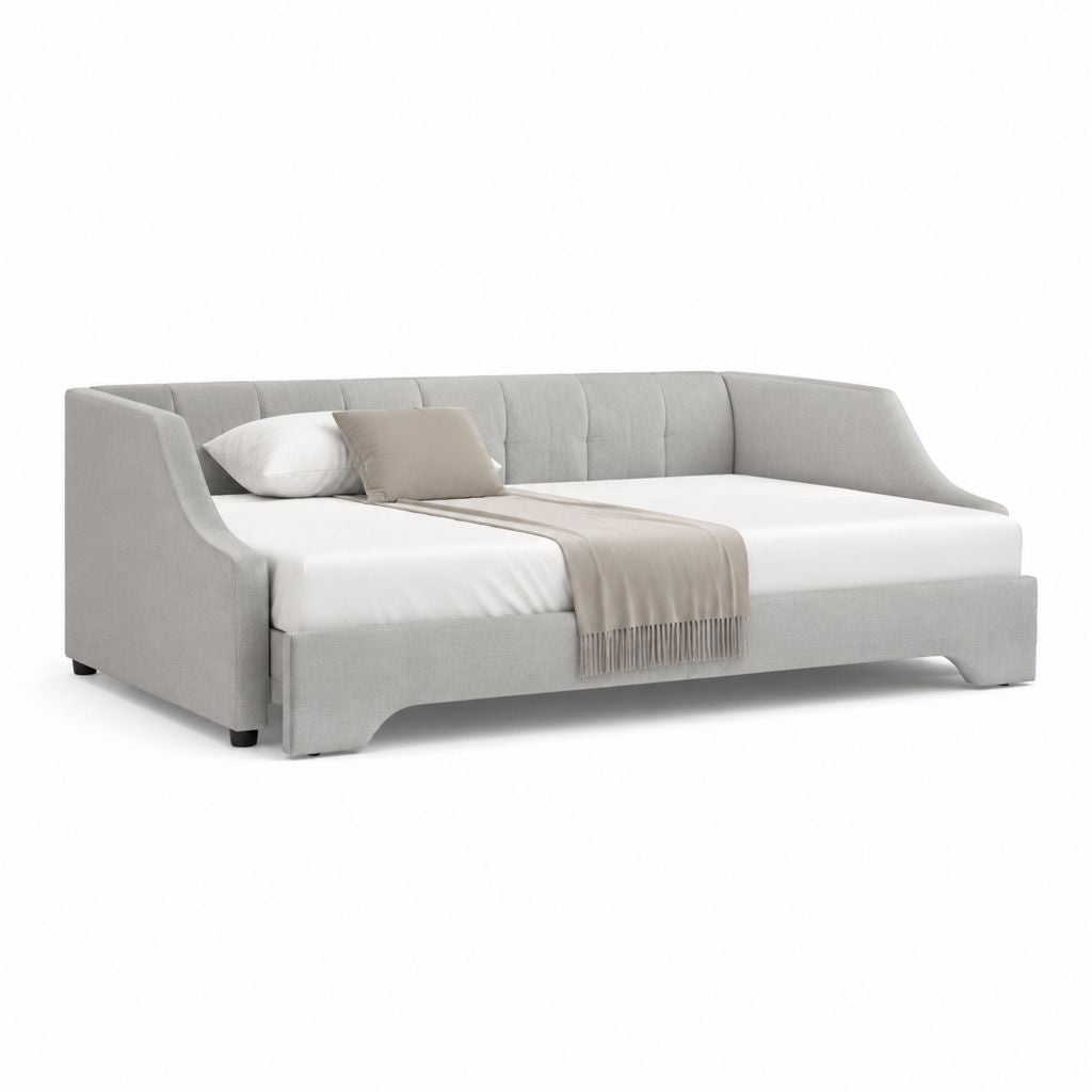 Divano letto matrimoniale grigio in poliestere con braccioli 220 x 100 x 85 cm