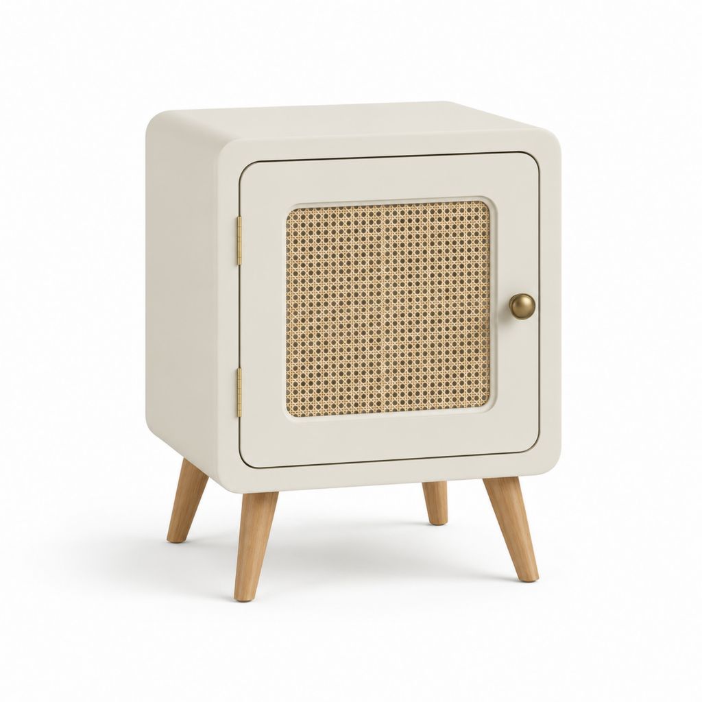 Comodino con anta rettangolare crema in MDF e rattan 45 x 35 x 60 cm