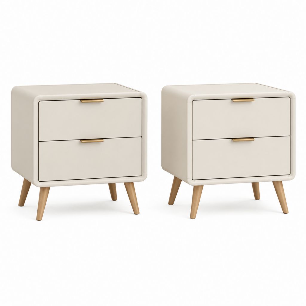 Set di 2 comodini con 2 cassetti avorio in MDF rivestito in PU rettangolari 45 x 40 x 55 cm