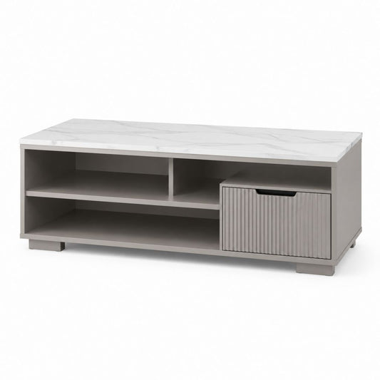 Mobile porta TV grigio in truciolare nobilitato con piano effetto marmo 120 x 40 x 50 cm