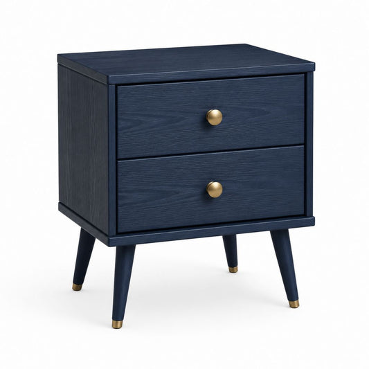 Comodino 2 cassetti blu navy in MDF rettangolare 45 x 35 x 60 cm