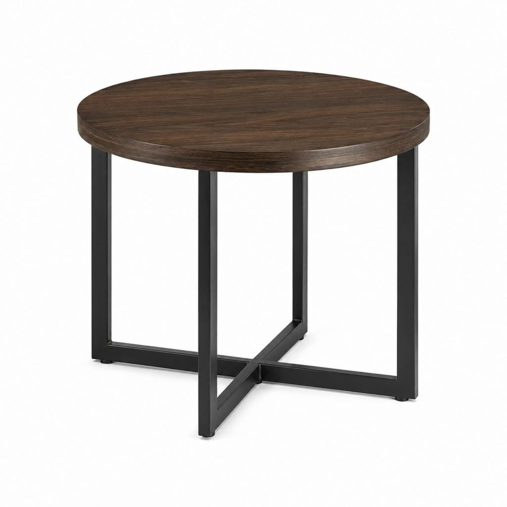 Tavolino da caffè rotondo marrone scuro e nero in MDF e acciaio 80 x 80 x 45 cm