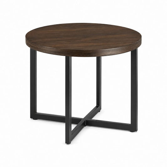 Tavolino da caffè rotondo marrone scuro e nero in MDF e acciaio 80 x 80 x 45 cm