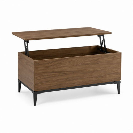 Tavolino da caffè rettangolare con piano sollevabile marrone noce in MDF e acciaio 100 x 50 x 45 cm