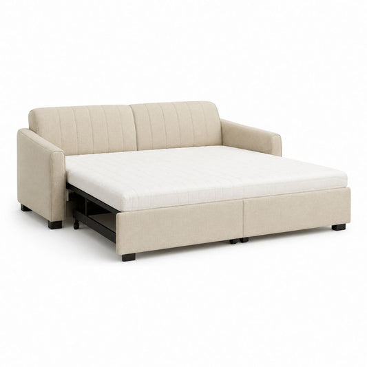 Divano letto 3 posti beige in poliestere con letto estraibile 220 x 95 x 86 cm