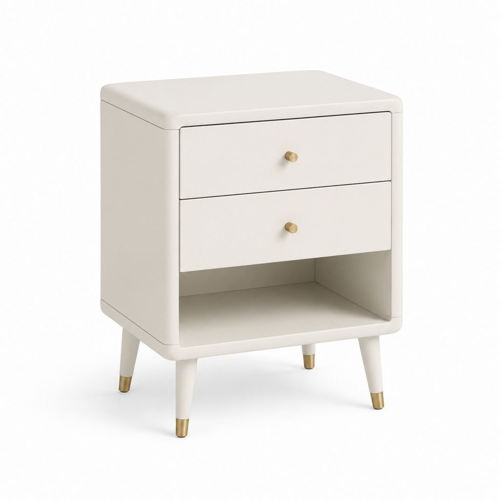 Comodino rettangolare con 2 cassetti e vano aperto bianco in MDF 50 x 40 x 65 cm