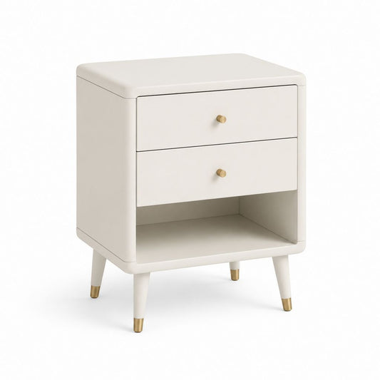 Comodino rettangolare con 2 cassetti e vano aperto bianco in MDF 50 x 40 x 65 cm