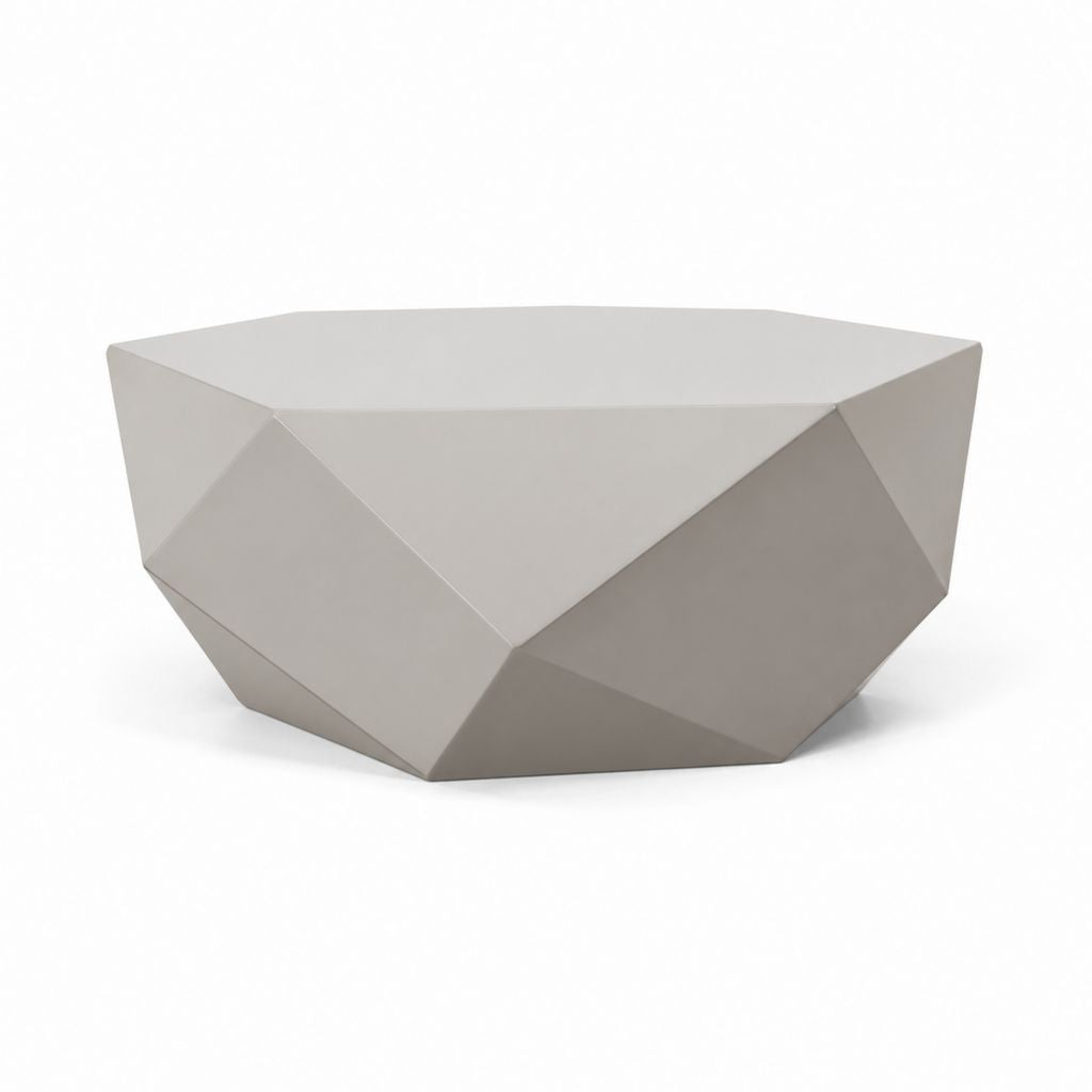 Tavolino da caffè grigio in calcestruzzo rinforzato con fibre forma poligonale 100 x 70 x 40 cm