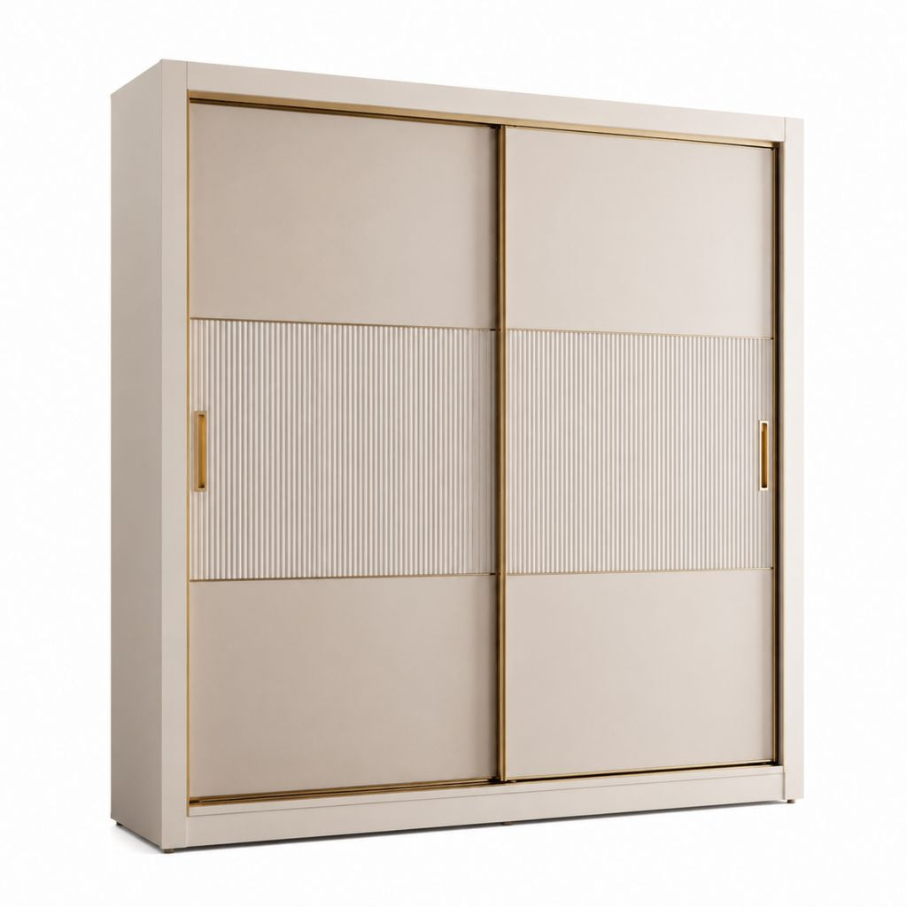 Armadio guardaroba rettangolare a 2 ante scorrevoli beige in MDF 180 x 60 x 220 cm