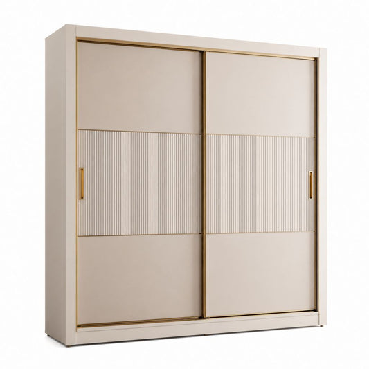 Armadio guardaroba rettangolare a 2 ante scorrevoli beige in MDF 180 x 60 x 220 cm