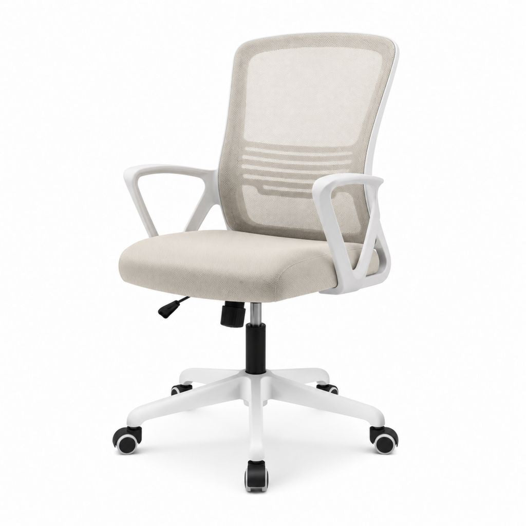 Sedia da ufficio girevole beige in rete di poliestere e PP 60 x 60 x 88-98 cm