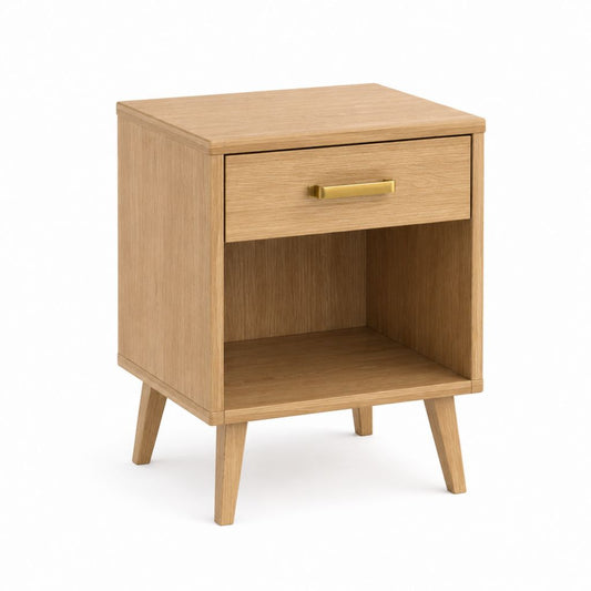 Comodino con cassetto e vano a giorno rovere chiaro MDF 45 x 35 x 60 cm