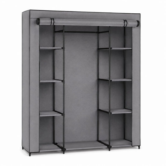 Armadio guardaroba in tessuto grigio con struttura in acciaio 130 x 45 x 175 cm