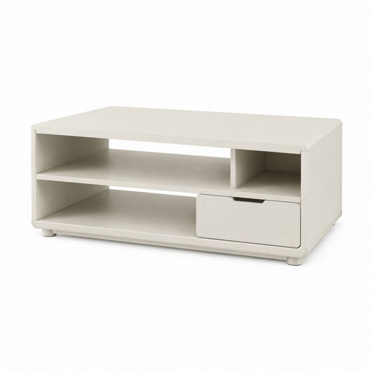 Tavolino da caffè rettangolare bianco in pannello truciolare nobilitato 100 x 50 x 45 cm con 2 ripiani e cassetto