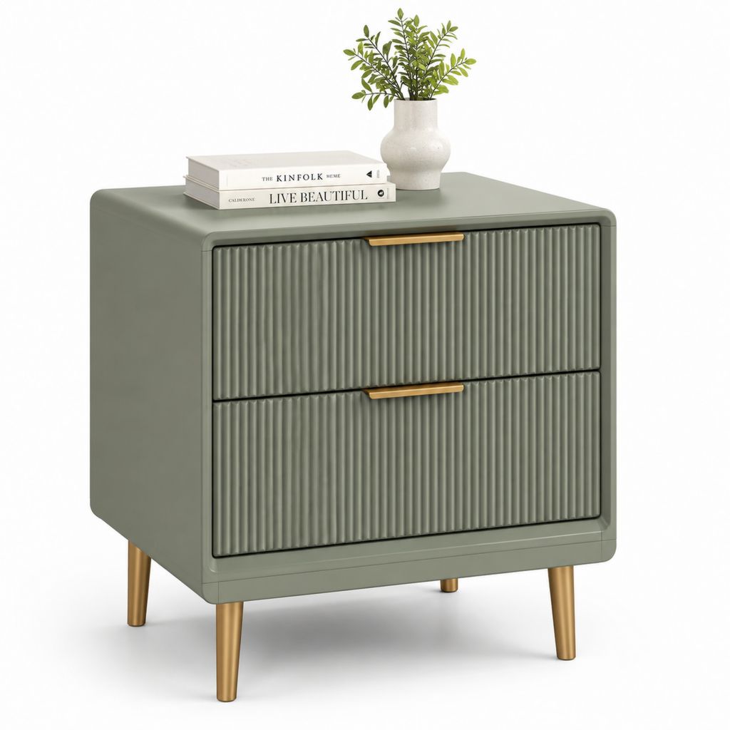 Comodino rettangolare a 2 cassetti verde salvia in MDF 60 x 40 x 60 cm