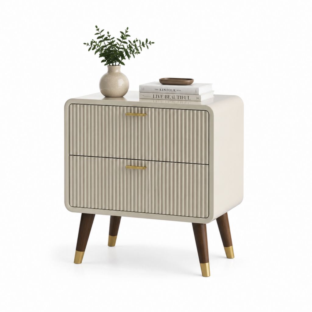 Comodino 2 Cassetti Beige in MDF Rettangolare 50 x 40 x 60 cm