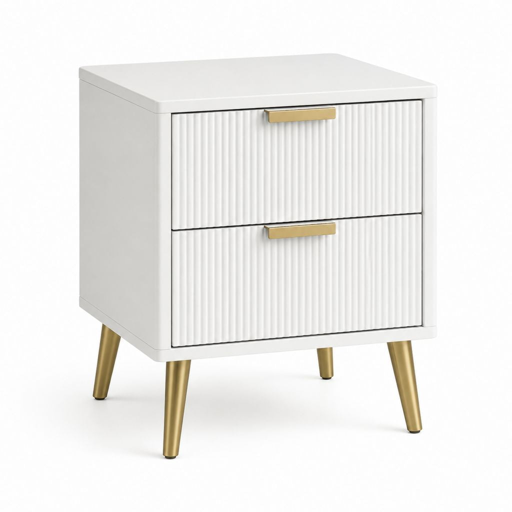 Comodino rettangolare a 2 cassetti bianco in MDF e acciaio 45 x 40 x 60 cm
