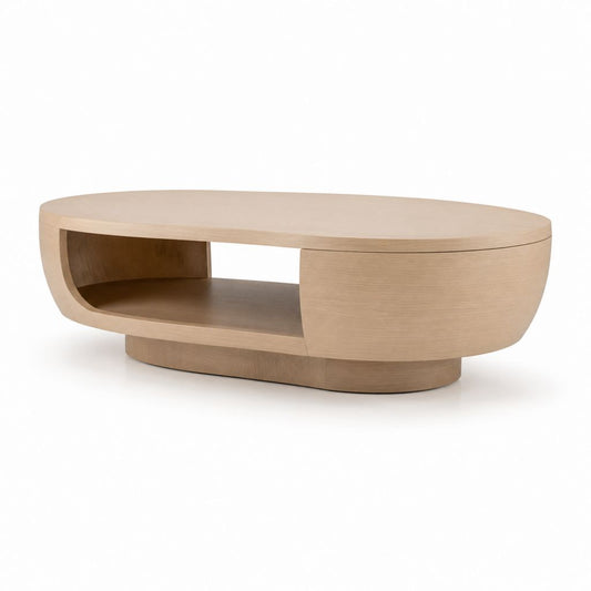 Tavolino da caffè ovale con vano a giorno rovere chiaro in MDF impiallacciato 120 x 60 x 40 cm