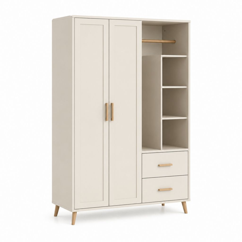 Armadio guardaroba rettangolare 2 ante con cassetti e vano appendiabiti beige in pannello truciolare 120 x 50 x 190 cm