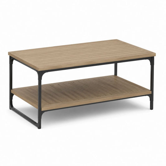 Tavolino da caffè rettangolare marrone in legno massello di acacia e acciaio 100 x 60 x 45 cm